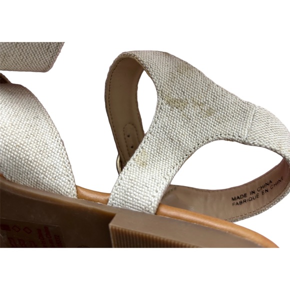 Joe Fresh Beige Cross Strap Fabric Ankle Buckle Flat Sandals - Picture 4 of 6